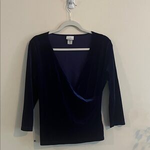Vintage Jaclyn Smith Blue Velvet Surplice Top Whimsigoth 90s Dark Romantic